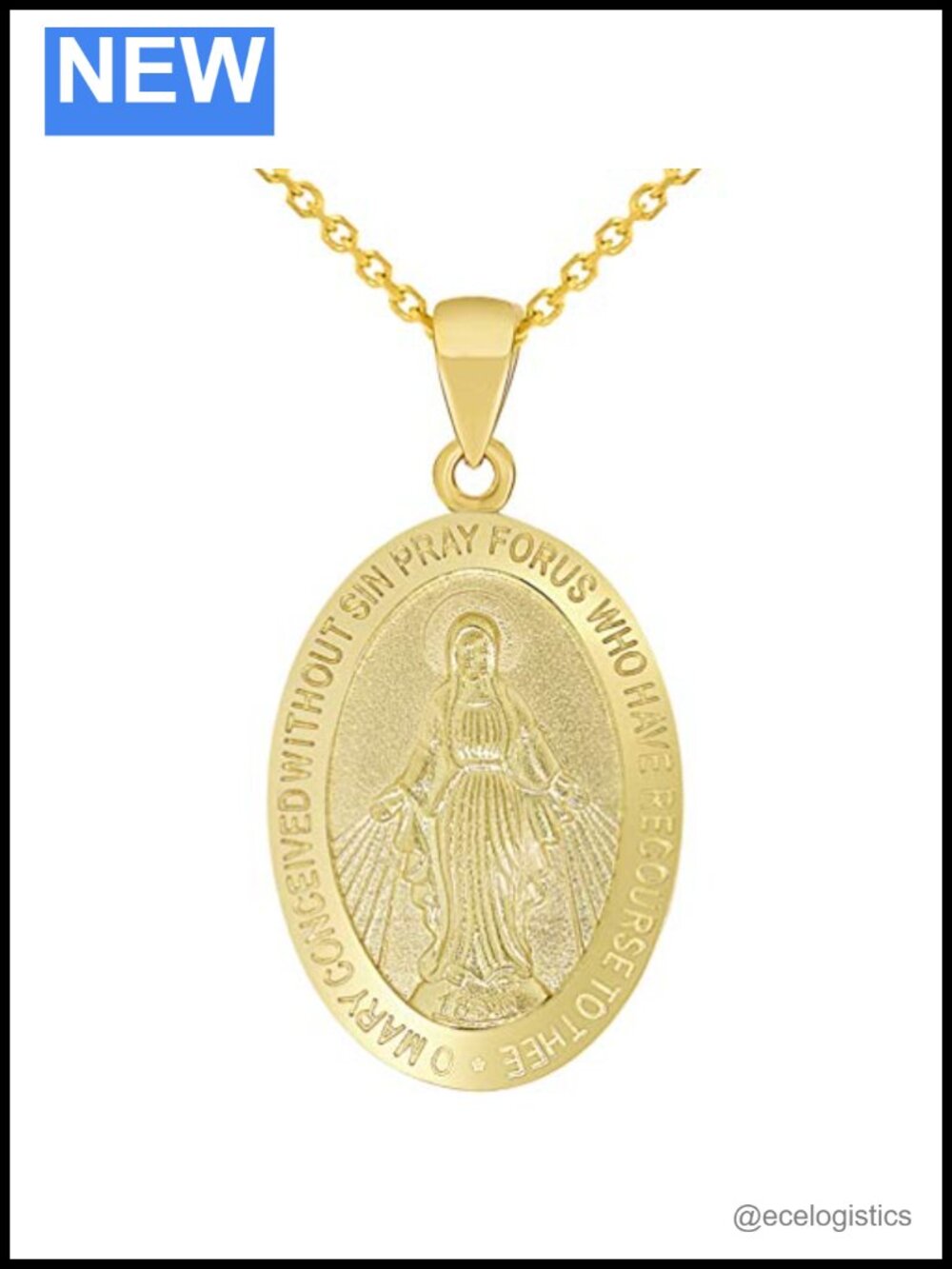 Solid 14k Yellow Gold Miraculous Medallion Pendant Necklace